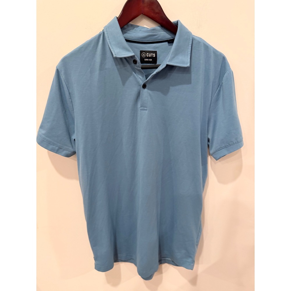 Cuts Clothing Curve Hem Polo Blue Short Sleeve Men's M Performance